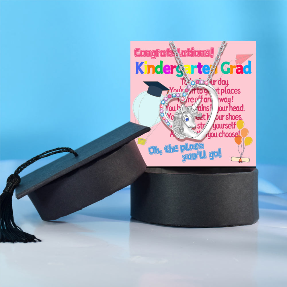 Graduation Gifts for Kindergarten Preschool Prek Pre-k, Unicorn Colorful Crystal Necklace Graduates Cap Box Congratulations for Little Girls Kids School Congrats Gifts