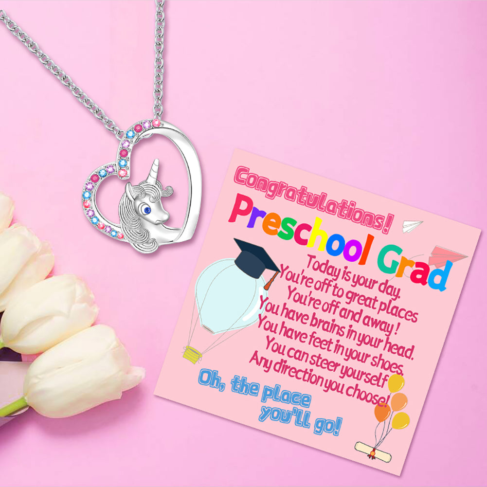 Graduation Gifts for Kindergarten Preschool Prek Pre-k, Unicorn Colorful Crystal Necklace Graduates Cap Box Congratulations for Little Girls Kids School Congrats Gifts