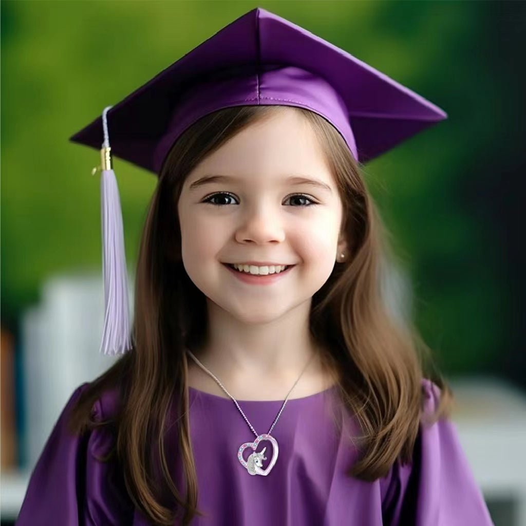 Graduation Gifts for Kindergarten Preschool Prek Pre-k, Unicorn Colorful Crystal Necklace Graduates Cap Box Congratulations for Little Girls Kids School Congrats Gifts