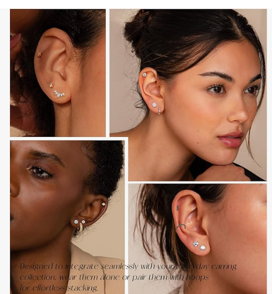 A1 Stud Hoop Earrings Set, Lucky Bags, OPEN IN LIVE,  316L Stainless Steel nickel Free CZ  Earrings
